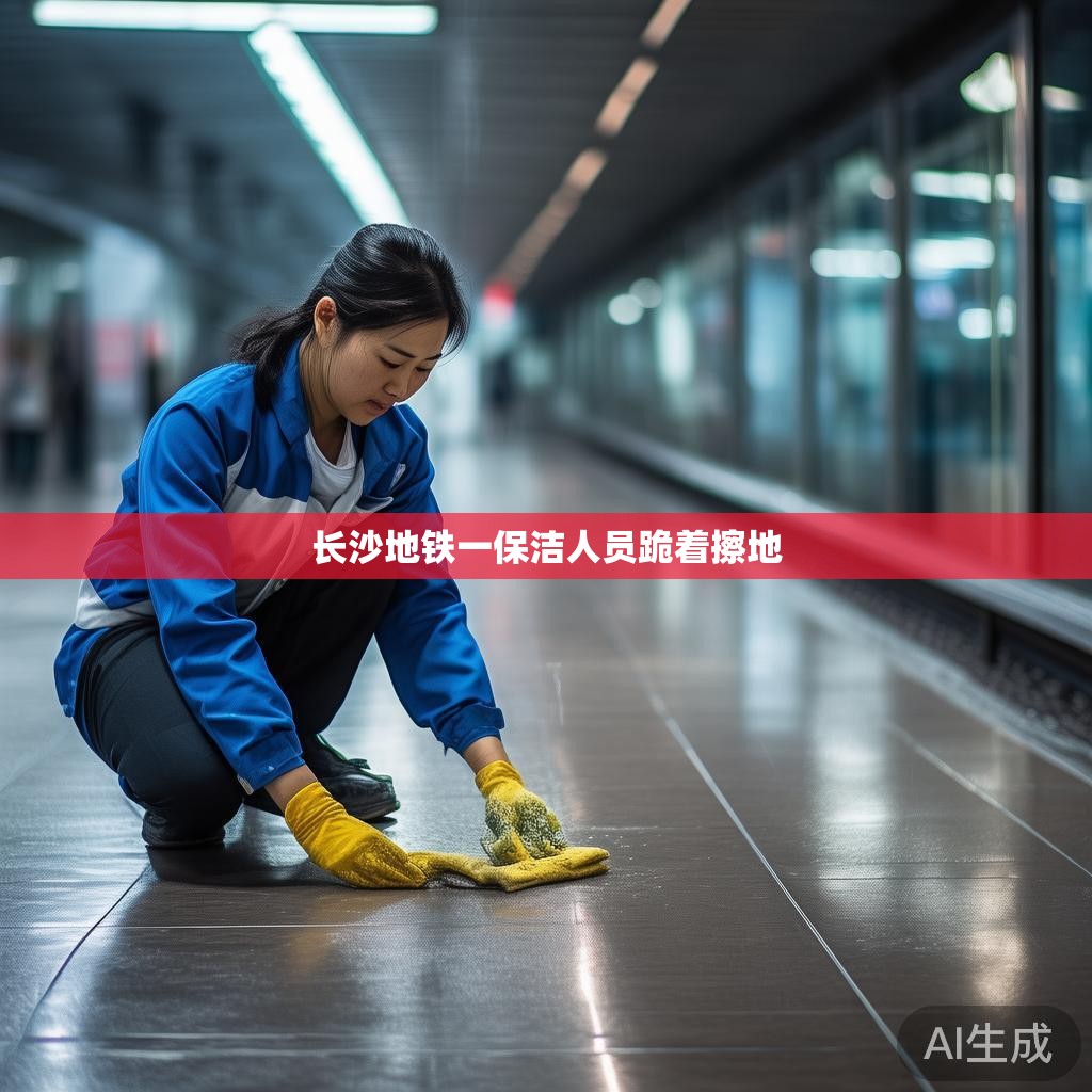 长沙地铁一保洁人员跪着擦地